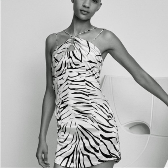 ZARA Zebra print / Animal Print satin mini dress XS NEW - Picture 1 of 12